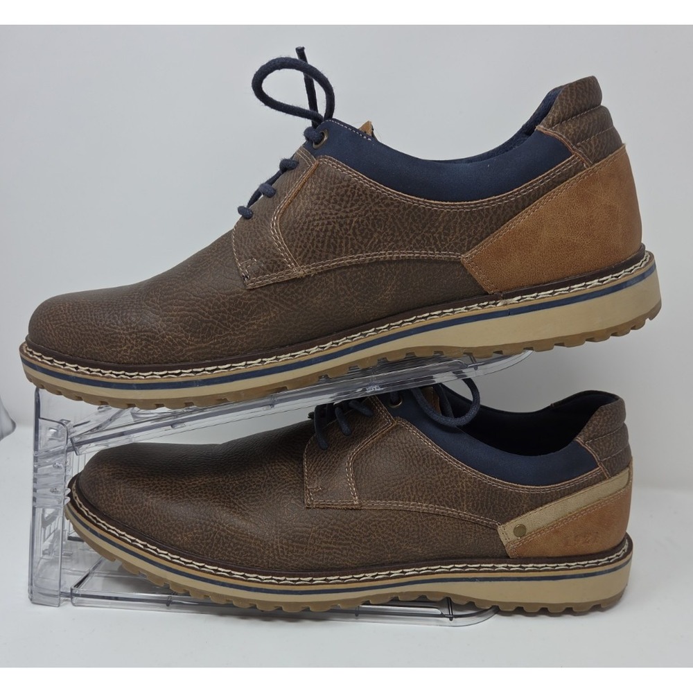 Freeman Jason Memory Foam Pebbled Leather Men's Brown/Blue Shoes Size 12 M